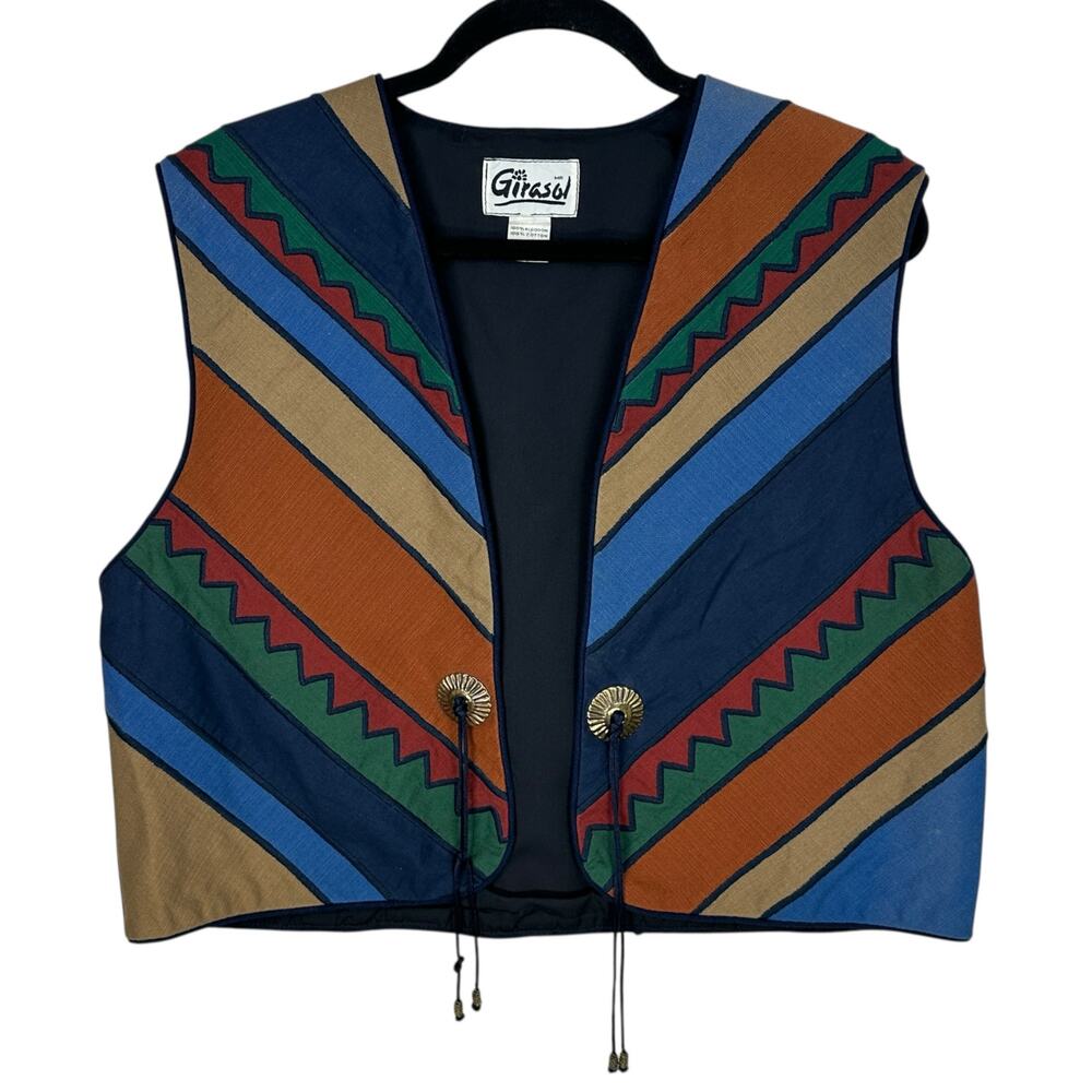 Vintage Girasol Vest Mens Large Conchos Boho Southwestern Mexico Festival Hippie